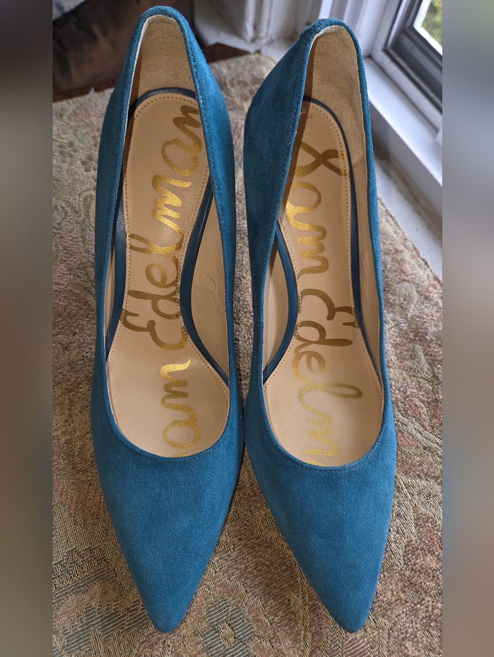 Sam Edelman Teal Suede Pointed-Toe Pumps